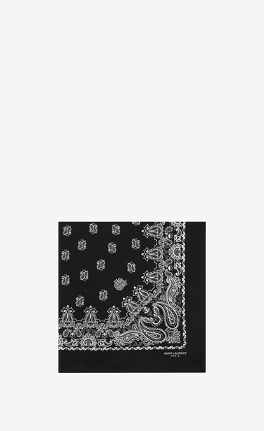 bandana square scarf in black and white paisley printed cotton